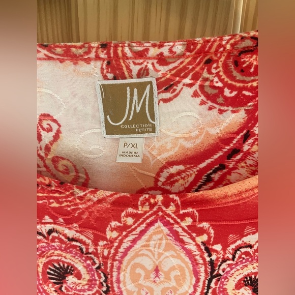 JM Collection Pink and Red Paisley Long Sleeve Blouse Size P/XL - Picture 5 of 8